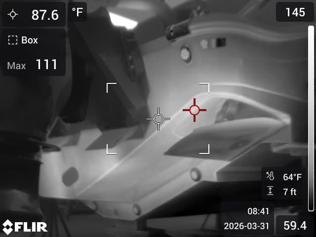 Engine room FLIR thermal scan showing 111°F hotspot